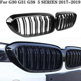 Gloss Black Dual Slat Kidney Bumper Grille Grill For BMW 5 series G30 G31 2017-2020 Pre-LCI