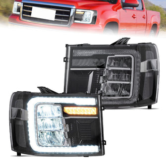 Pair DRL LED Reflector Headlights Assembly For 2007-2013 GMC Sierra 1500 SLE