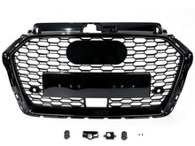 Gloss Black Honeycomb Front Bumper Grille Grill RS3 Style Fit 2017-2020 Audi A3 8V S3 With ACC