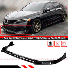 For 2022-2024 Honda Civic Aero-Tunnel Style Gloss Black Front Bumper Lip Splitter