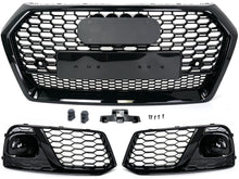 For Audi Q5 Non S-line 2018-2020 Gloss Black Front Honeycomb Mesh Grill+Fog Lamp Cover Bezels