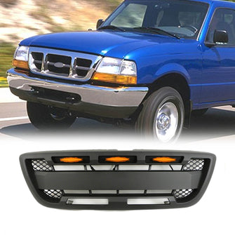 Black Front Bumper Grille Mesh Grill With LED Lights for Ford Ranger 1998-2000