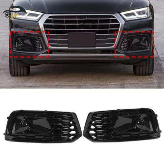 Gloss Black Front Fog Light Cover Grille Bezels For AUDI Q5 NON-Sline 2018 2019 2020