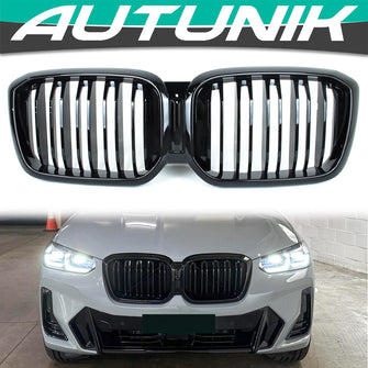 Gloss Black Front Kidney Grille for BMW X3 G01 X4 G02 LCI w/o Camera 2022-2024