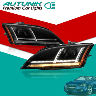 Left+Right For 2008-2015 Audi TT Black HID/Xenon w/AFS LED Sequential Projector Headlights