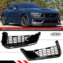 For 2024-2026 Mustang Dark Horse Coupe Gloss Black Front Bumper Sequential LED DRL Fog Light Cover