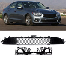 Front Lower Grille + Fog Light Cover Grill for Infiniti Q50 Base Bumper 2014-2017