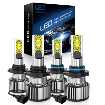 9005 9006 LED Headlights High Low Beam Bulbs 200W Super Bright 6000K Combo Pack