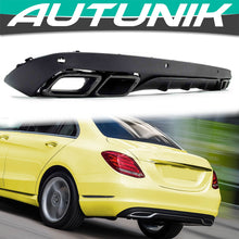 C63 Style Rear Diffuser + Black Exhaust Tips for Mercedes W205 C300 Non-Sline Sedan 2015-2021 (Base bumper only)