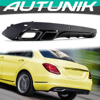 Rear Diffuser + Black Exhaust Tips for Mercedes W205 C300 Non-Sline Sedan 2015-2021 di21