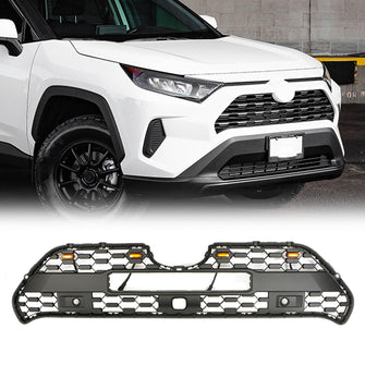 Black Front Grille Upper Grill W/Led Light Black for Toyota Rav4 TRD 2019 -2023