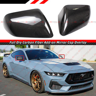 Dry Carbon Fiber Side Mirror Cover Caps Overlay w/o Lights For 2024-2025 Ford Mustang Coupe