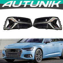 Chrome/Black Front Fog Light Grill Cover For Audi A6 C8 2019-2024