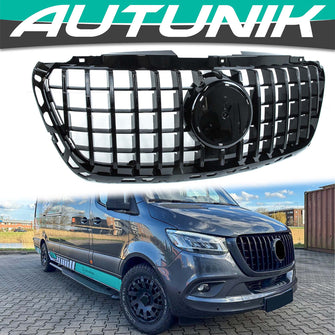 Black Front Bumper Grille Grill For Mercedes Benz Sprinter W907 W910 2019-2022