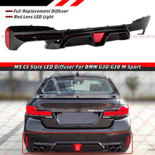 For 2017-2023 BMW G30 5 Series M5 CS Style Gloss Black Rear Bumper Diffuser W/ Red LED