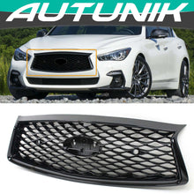 Gloss Black Front Bumper Grille For 2018-2023 Infiniti Q50 - With Camera & Parking Sensors