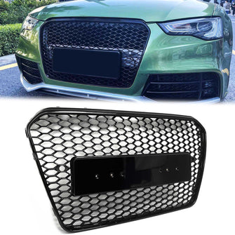 For 2013-2016 Audi A5 S5 B8.5 RS Honeycomb Mesh Front Bumper Grille Gloss Black