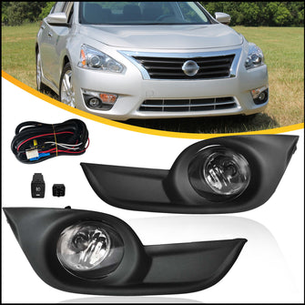 Clear Lens Fog Lights w/ Bezel Covers w/ Wirings for Nissan Altima Sedan 2013-2015