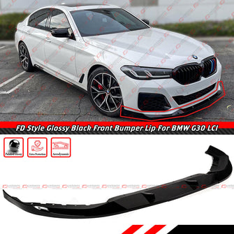 For 2021-2023 BMW G30 530i 540i M550i M Sport LCI FD Style Glossy Black Front Bumper Lip Splitter