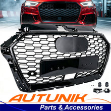 Gloss Black Honeycomb Front Bumper Grille Grill RS3 Style Fit 2017-2020 Audi A3 8V S3 With ACC