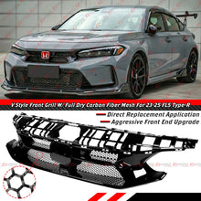 For 2023-2025 Honda Civic Type-R FL5 V Style Front Grill Grille W/ Full Carbon Fiber Mesh