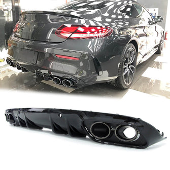 Rear Diffuser & Black Exhaust Tips for Mercedes C205  C200 C300 C43 AMG Coupe Convertible 2015-2020