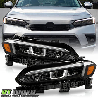 Left+Right For 2022-2025 Honda Civic Chrome Full LED Headlights Headlamps Pair