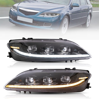 Pair LED DRL Projector Headlights For Mazda 6 2003-2007 2008 Startup Animation