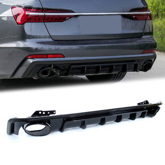 Gloss Black Rear Diffuser + Exhaust Tips for Audi A6 C8 Avant S-line 2019-2023