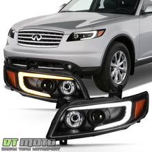 Left+Right Black Headlamps for Infiniti 2003-2008 FX35 FX45 LED DRL Tube Switchback Signal Headlights