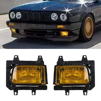 Pair Front Bumper Fog Light Yellow Lens For BMW 3-Series E30 1985-1993 318i 325i