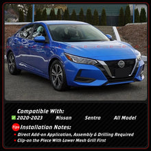 For 2020-2023 Nissan Sentra V2 Gloss Black Front Bumper Lip W/ Grill +Chrome Delete Garnish