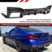 For 2018-2023 BMW F90 M5 CTM LED Real Carbon Fiber Rear Bumper Diffuser + Extension
