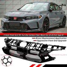 For 2023-2025 Honda Civic Type-R FL5 V Style Front Grill Grille W/ Full Carbon Fiber Mesh