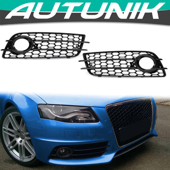 All Black Front Fog Light Grill Cover For Audi A4 B8 Sline S4 2009-2012