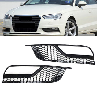 Front Bumper Fog Light Grille Black Cover Pair For AUDI A3 8V SEDAN non-S-Line 2013-2016