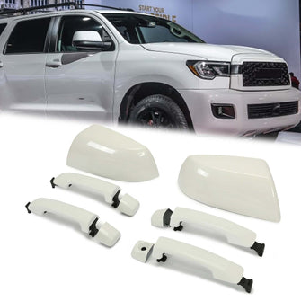 White Mirror Covers Caps & Door Handle Kit For Toyota Tundra Sequoia 2011-2019
