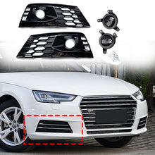 Gloss Black Front Fog Light Grille Cover w/ ACC Caps for Audi A4 B9 NON-Sline 2017-2019