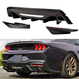For 2024-2025 Ford Mustang GT EcoBoost V2 Matt Black Rear Diffuser + Corner Splitter Kits