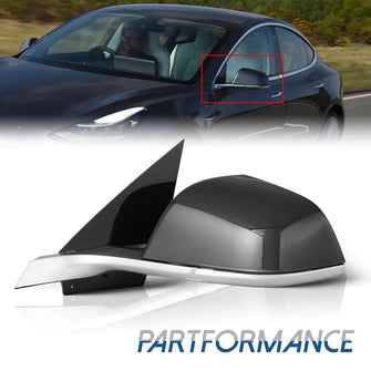 Black Chrome Left Driver Side Heated Mirror Assembly for Tesla Model 3 2017-2023