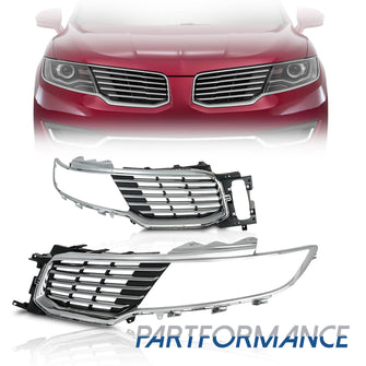 Pair Front Upper Grille Grill Assembly Chrome Pair For Lincoln MKX 2016-2018