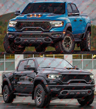 For 2021-2024 RAM 1500 TRX Emblemless Matte Black Front Upper Grille w/ LED DRL Light Bar