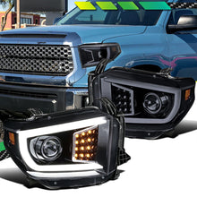 Black Smoke Projector Headlights Fits 2014-2021 Toyota Tundra LED Strip Lamps