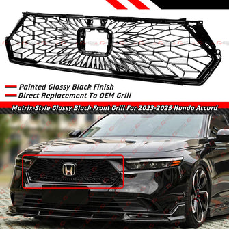 For 2023-2025 Honda Accord CY1 CY2 Matrix Mesh Style Gloss Black Front Grill Grille