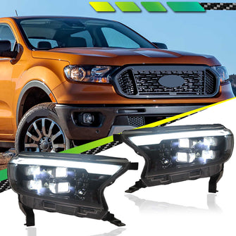 LED Headlights Assembly Front Lamps DRL Black for Ford Ranger 2016-2019