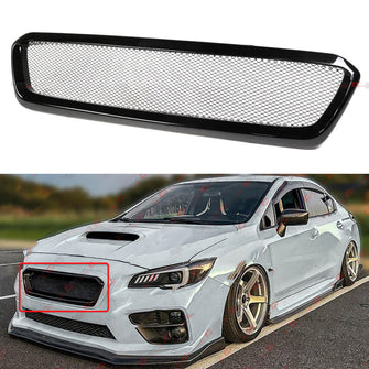 For 2015-2017 Subaru WRX STi VA JDM Gloss Black Badgeless Front Mesh Grill Grille