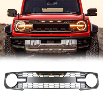 Front Grille Raptor Style Grill Matte Black W/LED for Ford Bronco 2021-2023