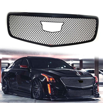 Gloss Black Honeycomb Front Bumper Mesh Grille Overlay for 15-19 Cadillac ATS