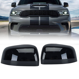 Pair Glossy Black Rear View Mirror Cover Cap Replacement For Dodge Durango 2011-2023 Jeep Grand Cherokee 2011-2019