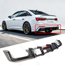 For Audi A6 S-line S6 C8 2019-2025 ABS Carbon Rear Bumper Diffuser Lip W/ LED Brake Light